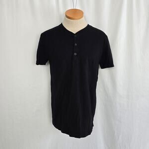 Carbon Cotton Shirt Men's M Black Henley Short Sleeve